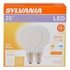 (6 bulbs) Sylvania G16.5 LED Globe, 25 watt equivalent, Dimmable, Indoor