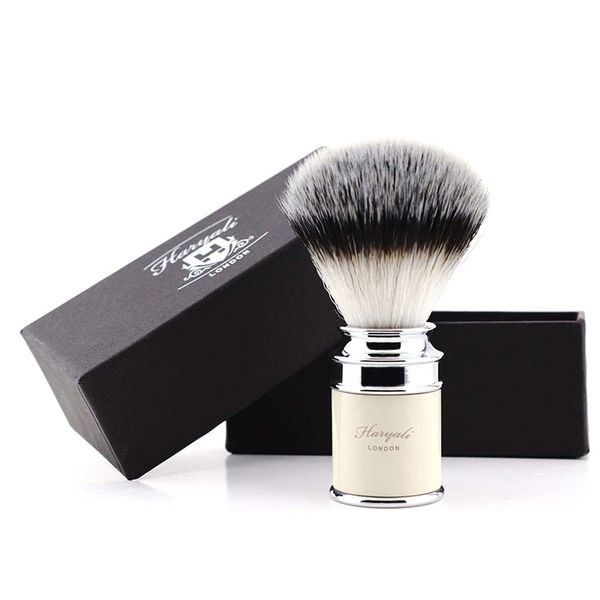 Men's Shaving Brush in Metal & Ivory Color Handle with Synthetic Badger Hair Bristles on it