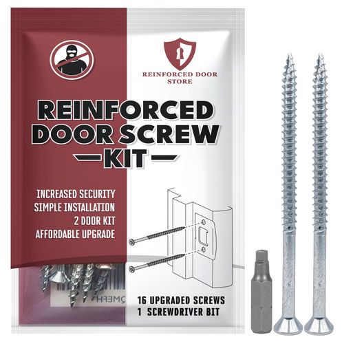 Reinforced Door Screw Kit for Strike Plates, Deadbolt Plates, and Hinges. 3-inch Screws and Screwdriver Bit, Makes Doors Kick Resistant, Home Security Upgrade