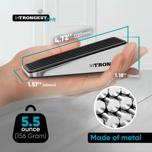 Strongest Door Stopper, Heavy Duty Door Stop Wedge Made of Premium Quality Zinc and Rubber Suits Any Door, Any Floor. Set of 2 Plus Bonus Self Adhesive Wall Protectors