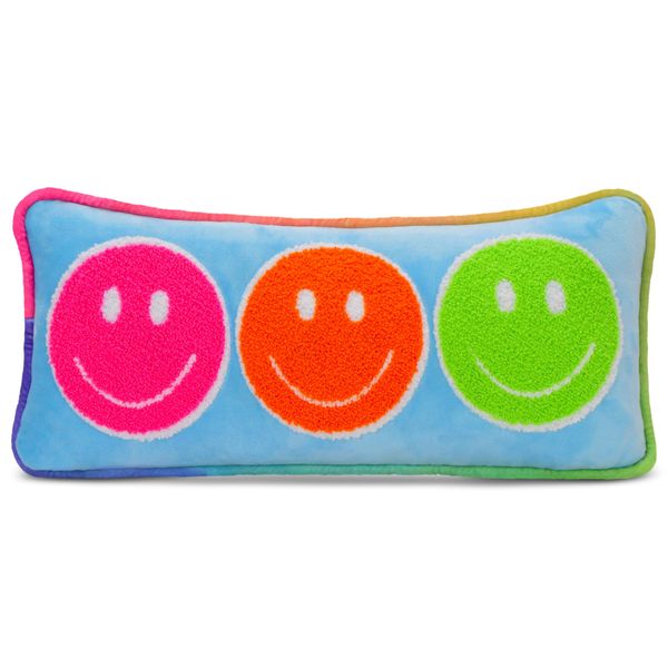 iscream Chenille and Fleece Smiley Face 16" x 6" Rectangular Rainbow Edge Accent Pillow