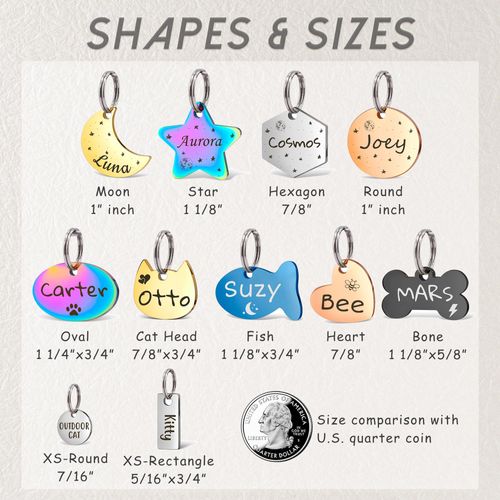 Anavia Small Size Dog Cat ID Tags, Small/XS Personalized Color Plated Stainless Steel Puppy Kitten Name Tags, Customized Engraved Nameplate Pet Collar Tag (Silver, Cat Head)
