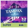 Tampax Radiant Tampons, Super Absorbency, With Leakguard Braid, Unscented, 28 Count