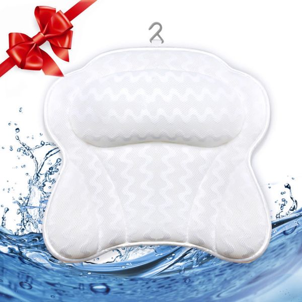 3D Mesh Bath Pillow Spa Pillow Head Rest for Hot Tub Bathtub with 6 Suction Cup