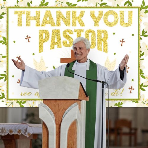 Aperturee Pastor Appreciation Decorations Backdrop 7x5ft - Thank You Pastor We Appreciate All You Do - Bible Cross God Bless Communion Party Supplies