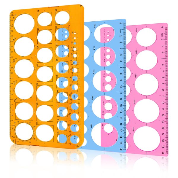 3 Pcs/Set Circle Ruler, Circle Template for Drawing, 27/36 Specifications Plastic Geometric Stencil Rulers, Drawing Aid Tool Multi-Function Measuring Ruler for Studying, Office, Home, School