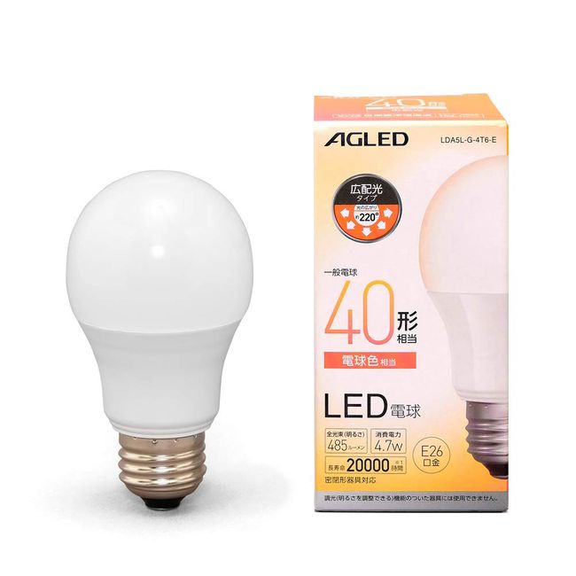 Iris Ohyama LDA5L-G-4T6-E LED Bulb, E26, Wide Light Distribution, Equivalent to 40 Shapes, Bulb Color