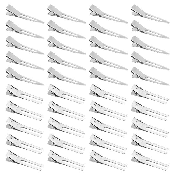 SYEYCW 80 Pcs Metal Duck Billed Hair Clips, 40 Pcs Single Hair Roller Clips, 40 Pcs Double Prong Pin Curl Clips, 1.77inch Silver Hair Sectioning Clip, for Hair Styling, Thick Hair Sectioning, Bows DIY