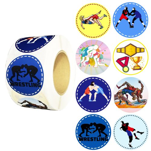 Atsmoicy 500 Pieces Wrestling Labels Roll Stickers Wrestling Match Themed Baby Shower Birthday Party Supplies Decorations Favors Dessert Chocolate Candy Stickers