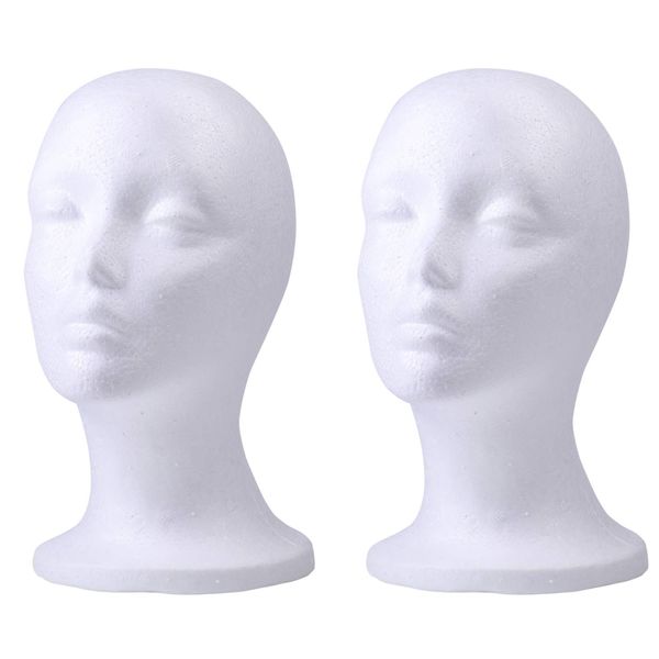 Foraineam 2 Pack Foam Wig Head, Female Mannequin Head Wig Display Stand Holder, Cosmetics Model Head White Foam Heads Glasses Mask Hat Hairpieces Stand