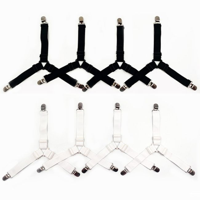 Pack of 4 Adjustable Bed Sheet Fasteners Suspenders Bed Sheet Straps Suspenders Mattress Cover Band Grippers Clips (Black)