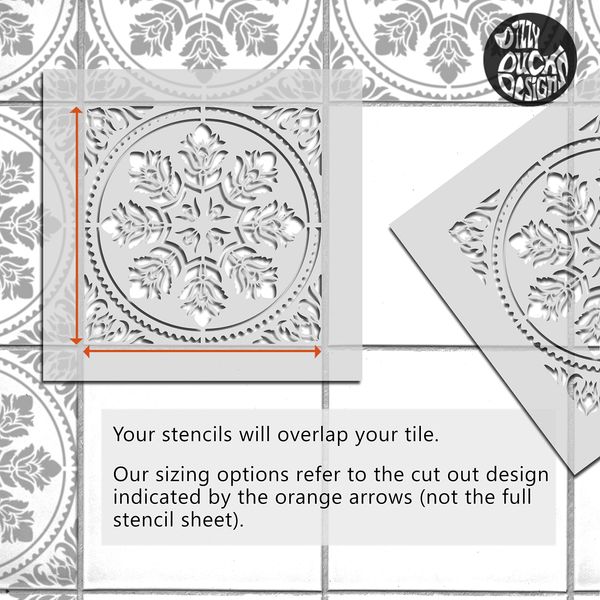 2 x Stencil for Tiled Surface - Bathroom Kitchen 6" (152mm) Edessa