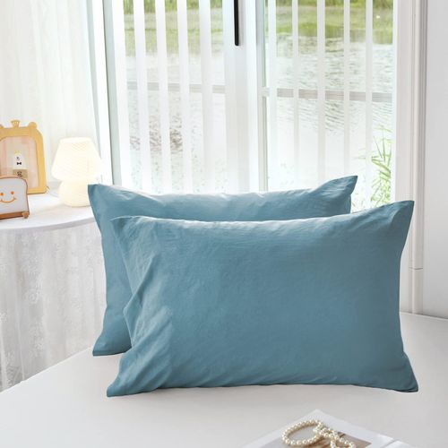 MILDLY Super Soft Pillowcase - Washed Microfiber Lightweight Pillow Cases Queen Size Blue 2 Count, Easy Care and Fade Resistant Stain Resistant 20x30 Inches