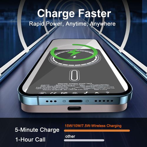 VONUV Magnetic Portable Charger 5000mAh, 15W Ultra Slim Wireless Portable Charger, Fast Charging for iPhone 16/15/14/13/12 Pro/Pro Max/Plus, Metal Shell, USB-C Cable to Charge Other Phones (Gold)