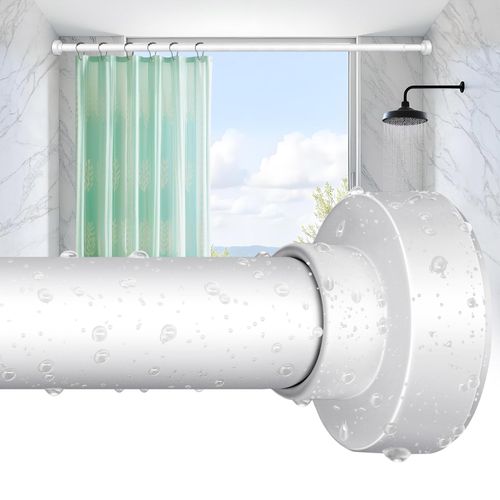 YNL Tension Shower Curtain Rod 34-96 Inches（2.8-8ft) Adjustable Spring Shower Rod No Drilling, Non-Slip, Never Rust, Stainless Steel, Suitable for Bathroom Window Kitchen,White