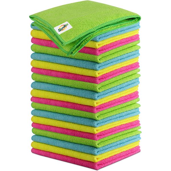 SCRUBIT Microfiber Cleaning Cloth Lint Free Towels for House, Kitchen, Cars, Windows -Ultra Absorbent and Super Soft Wash Cloths (24 Pack)