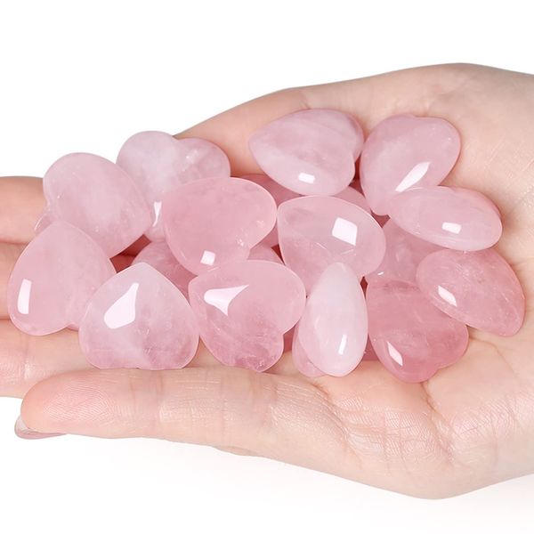 XIANNVXI 10 Pcs Rose Quartz Crystals Heart Natural Rose Quartz Crystals Stones,Polished Reiki Quartz Gemstones,Pink Gifts for Mum,Mummy Gifts