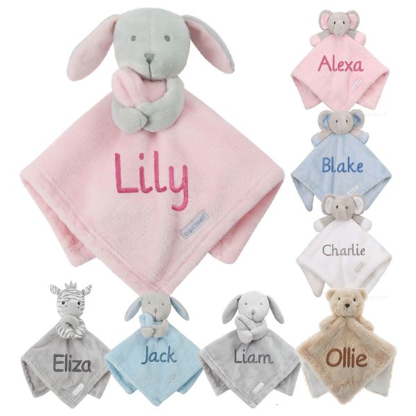 Personalised Baby Comforter Blanket Newborn Christening Shower Gift Boy Girl Keepsake Soft Snuggly Toy Blankie (Pink Bunny)