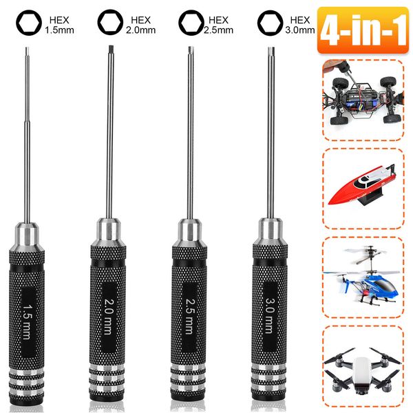 4Pcs Hex Screwdriver Set RC Tools Kit 1.5/2.0/2.5/3.0 mm for RC Helicopter Boat