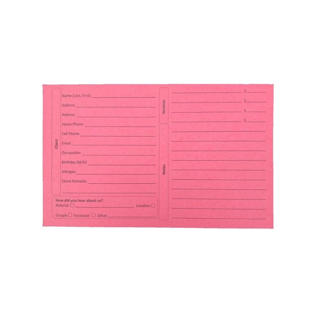 Stylist Customer Record Cards Pink (5 inch by 8 inch, 100 pack, extra thick)