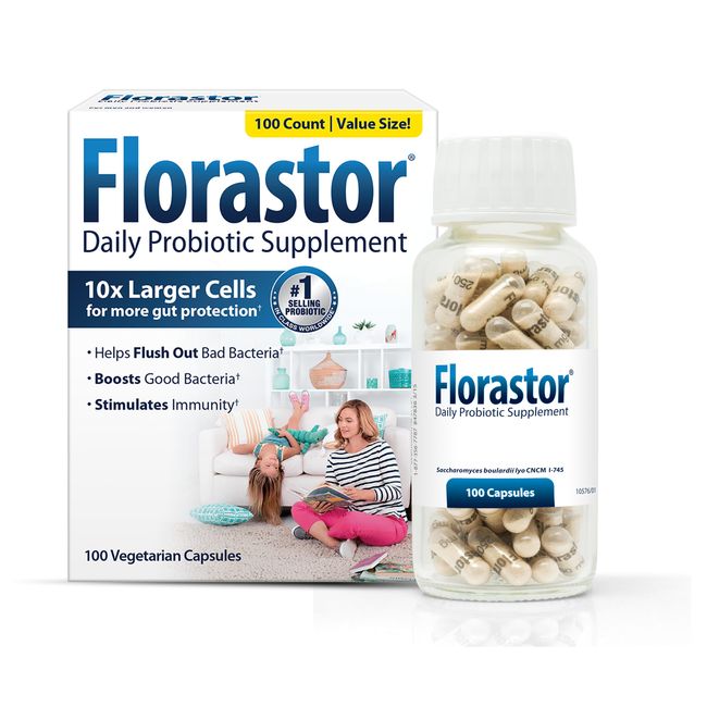 Florastor Daily Probiotic Supplement for Women and Men, Proven to Support Digestive Health, Saccharomyces Boulardii CNCM I-745 (100 Capsules)