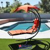 Patio Hanging Chaise Swing Lounge Chair Cushion Orange Outdoor Canopy Arc Stand