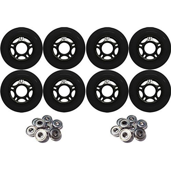 Player's Choice Outdoor Inline Skate Wheels 89a - Choose Size, Color, and Bearings (Black, 76mm 8-Pk, ABEC 9 Bearings)