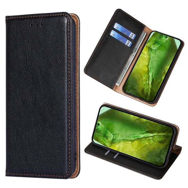 Google Pixel 8A Case, Folio Case, Stand Function, Card Storage, PU Leather, Lightweight, Drop Prevention, Shock Absorption, Full Protection, Wallet Type, Magnet, Google Pixel 8a Case (Black)