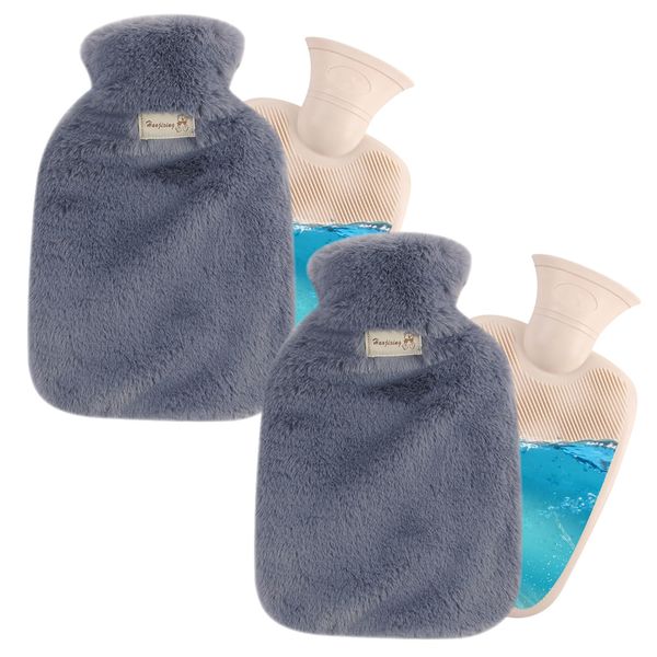 YuraYura Hot Water Bottle, Water Filler, Set of 2, Hot Water Tank, Warm Cover, 1 L/Piece, Eco Hot Water Bottle, No Electricity Required, Soft, Cute, Fluffy, Washable, Safe, Cold Protection, Foot