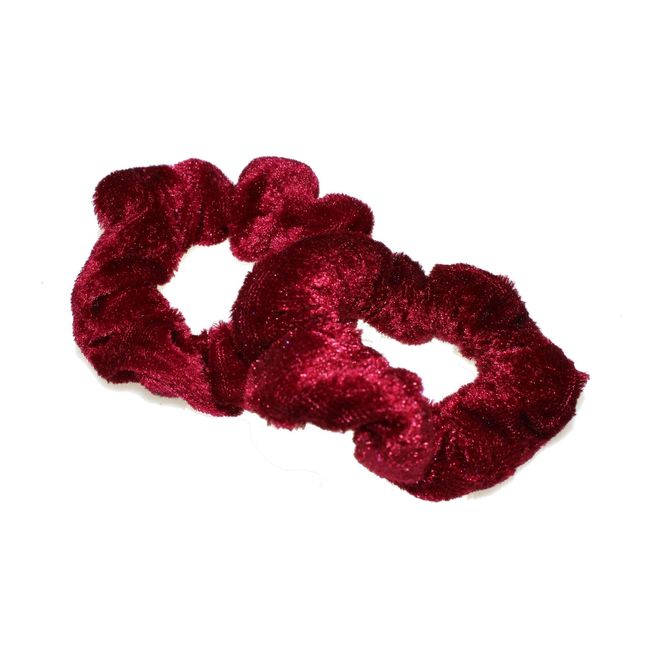 2 Burgundy Small Velvet School Hair Scrunchie Hair Bobble Hair Elastic Band for Women Girls by Glitz4Girlz