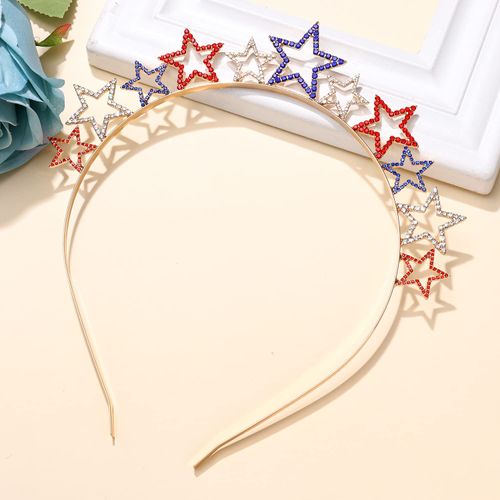 HEIDKRUEGER 4th of July Headbands Rhinestone Patriotic Headband Shinny Red White Blue Star Hairband for Women Independence Day Party Hair Accessories Favors Decorations