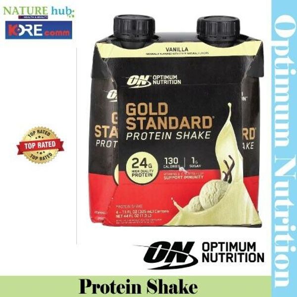 Optimum Nutrition, Gold Standard Protein Shake, Vanilla, 4 Cartons, 11 fl oz