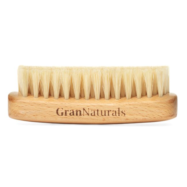 GranNaturals Palm Size Boar Bristle Smoothing Hair Brush - Soft White Bristle Slick Back Hairbrush for Slicking Hair to Create Sleek Style - Natural Wood Handle for Women + Men