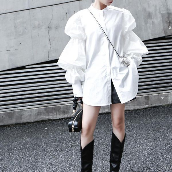 Daoko Pleated Puff Long Sleeve Shirt - White - One Size