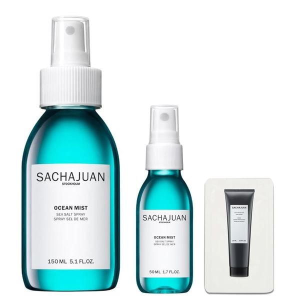 Sachajuan Ocean Mist Spray - Non-Sticky Styling Sea Salt Spray with Travel Size and Heat Protectant - Perfect for Creating Hair Definition and Texture - 5.1 oz + 1.7 oz + Packette