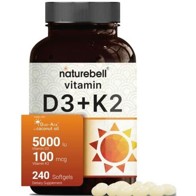 Vitamin D3 5000IU & K2 MK7 100mcg w/ Virgin Coconut Oil 240 Softgels - 8 Months