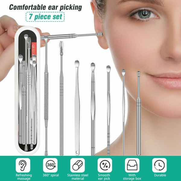 7PCS Innovative Spring Ear Wax Cleaner Tool Set Ear Pick Ear Wax Removal Kit US