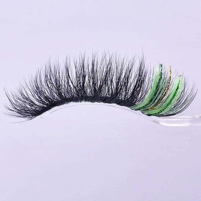 Miss Kiss Eyelashes Green Color Lashes Gold Glitter False Eyelash Fluffy Faux Mink Eyelash Highlight Fake Lashes Soft Handmade Reusable