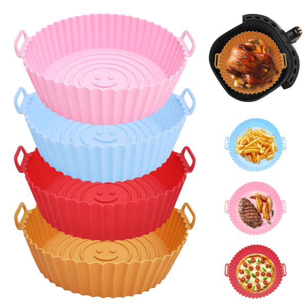 SHEPIN 4 Stück Silikonform für Heißluftfritteuse,20cm Airfryer Zubehör Silikon Air Fryer Accessories Pot Liners Wiederverwendbares Heißluftfritteuse Korb Backform Zubehör Silikoneinsatz