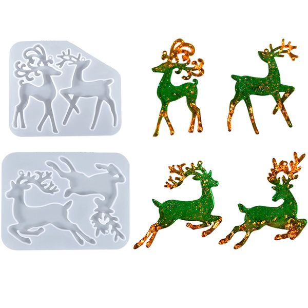 Christmas Mold, 2pcs Elk Shaped Christmas Resin Moulds Silicone Moulds for Resin Casting Christmas Decorations Moulds Crystal Epoxy Resin Mold for Christmas Tree Decorations DIY Crafts Gifts