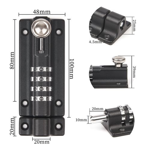 Weielt Digit Combination Locking Bolt, 4 Digit Sliding Lockable 120mm Stainless Steel Silded Garden Gate Latch for Wooden Gates, Gate Door Bolt Lock with Anti-Tamper Screws (Black)