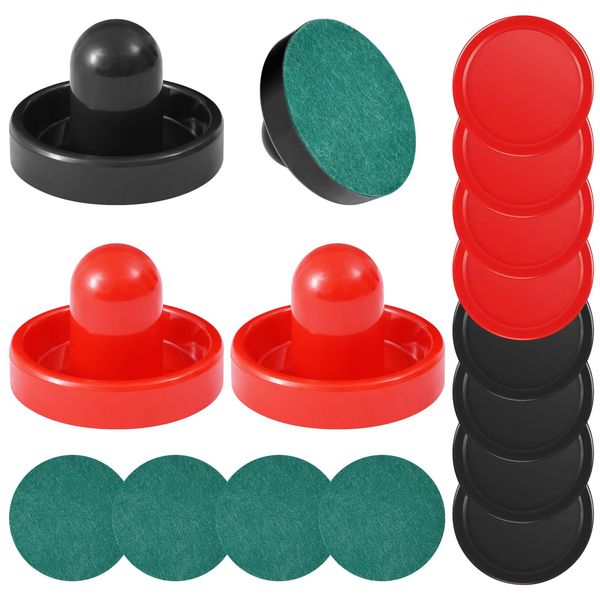 RAYKEEP Air Hockey Pushers and Air Hockey Pucks Air Hockey Paddles, Indoor Games Goal Handles Paddles Replacement Accessories Set for Game Tables Equipment (4 Pushers, 8 Pucks and 4 Green Pads)