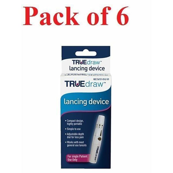 Truedraw Lancing Device Pen Diabetic Blood Glucose Test Single Use 1 ct 6 Pack