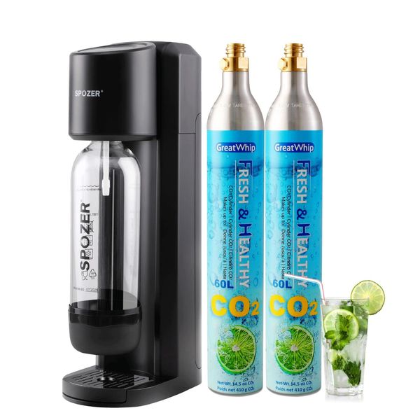 Spozer Sparkling Water Maker Soda Maker Carbonated Water Machine With 1 Litre Reusable BPA Free Bottle & 60L Co2 Cylinder Set of 2