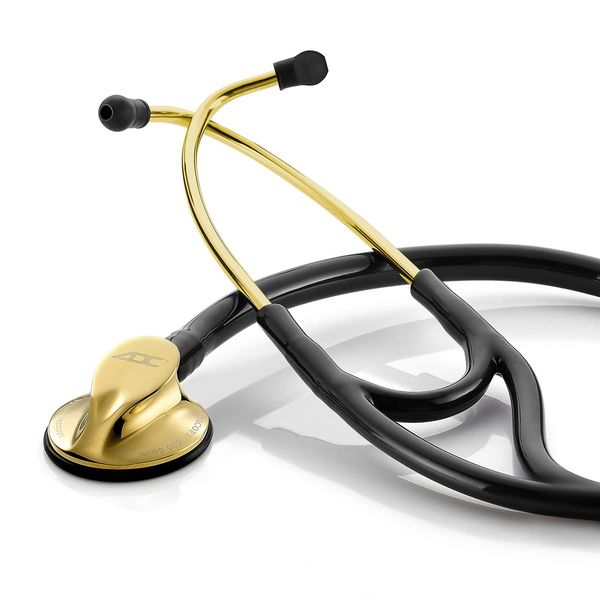 ADC 600GP Adscope Model 600 Platinum Series Cardiology Stethoscope with Tunable AFD Technology, 18K Titanium-Gold Plated Finish