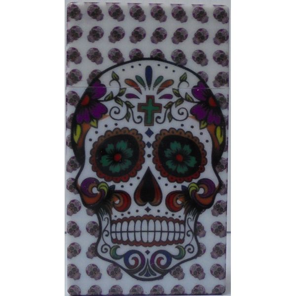 Eclipse CANDY SKULL Cigarette case. Holds 100s size. Holds 1 pack of Cigarettes. Flip to open.