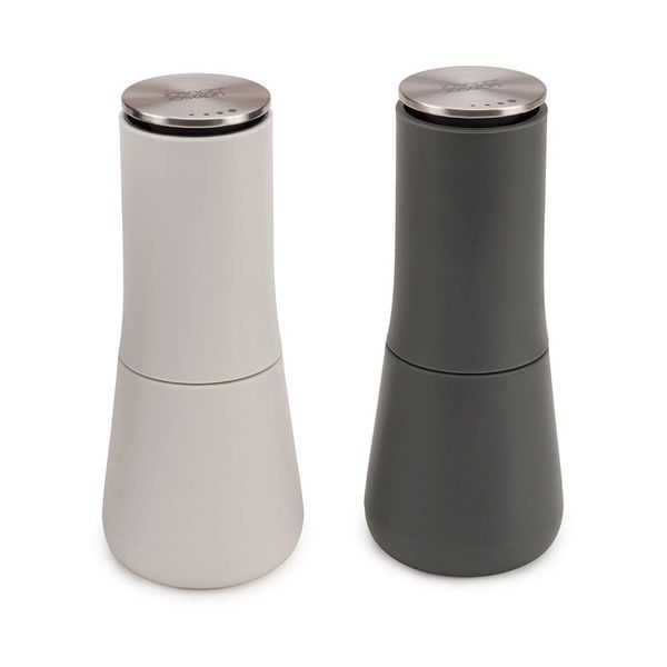 Joseph Joseph Milltop Non-Spill Salt and Pepper Mill Set Refillable with Ceramic Grinding, White/Grey, 24