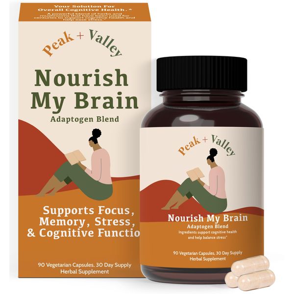 Peak + Valley Nootropic Brain Support Supplement for Memory & Focus with Lion's Mane Mushroom & Ashwagandha - 1450 mg, 90 Ct Adaptogen Capsules - Adults/Seniors - Cognitive, Brain Fog, Energy Formula