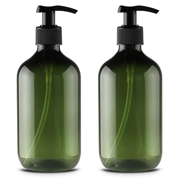 Alledomain 2PCS 300ml/10oz Empty Refillable Plastic Lotion Pump Bottles, Shampoo Body Washing Cream Shower Gel Storage Holder Container Toiletries Liquid Dispenser (Green) (Green)