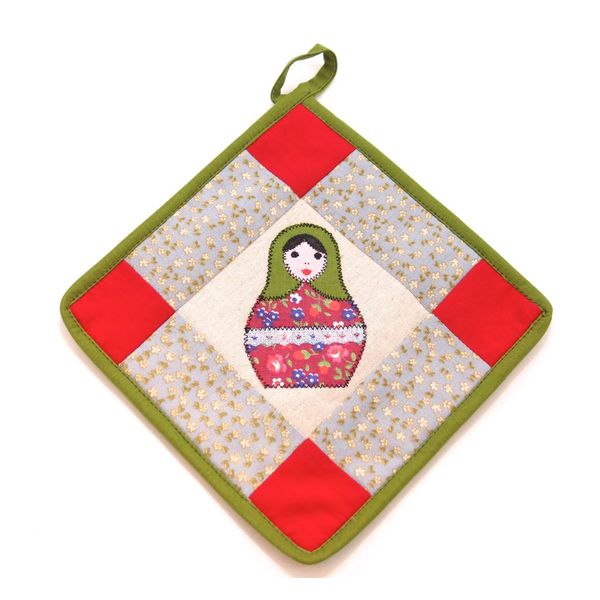 Matryoshka Pattern Pot Mat/Pot Holder/Pot Holder (Linen Fabric Included, Patchwork) (GREEN)